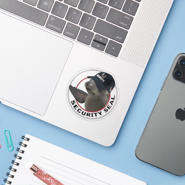Sceau de sécurité certifié | Autocollant vinyle im (Ordinateur portable avec iPhone)