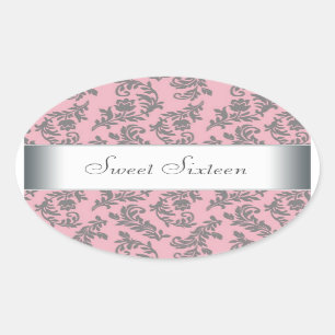 Sceau d'enveloppe en Damas rose gris Étiquette de 