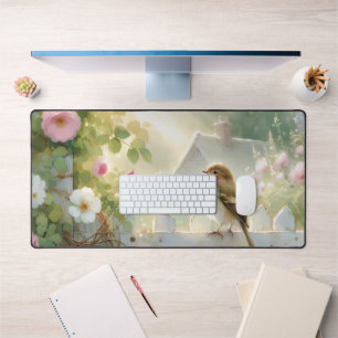 Scène aquarelle de rose de jardin et d'oiseau