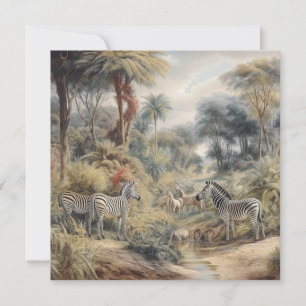 Scène botanique de zèbres et lions dans une oasis