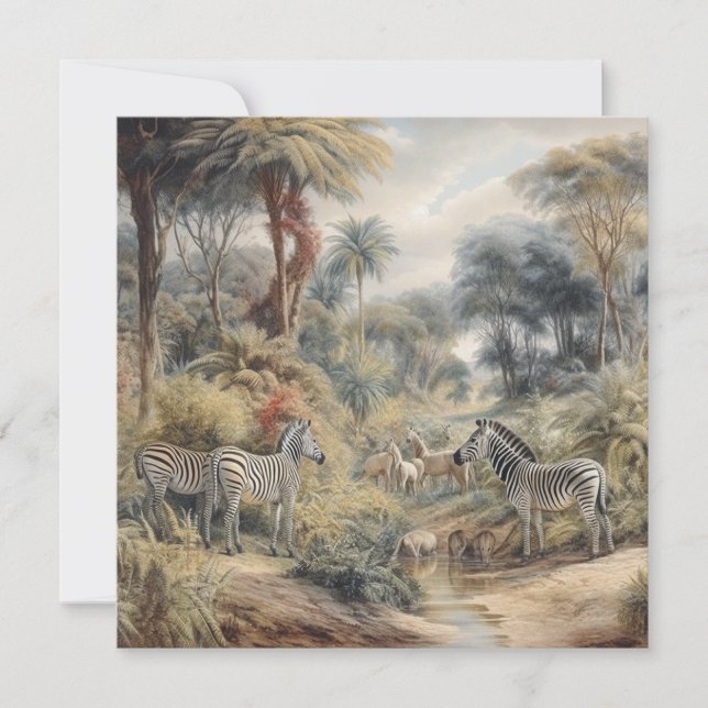 Scène botanique de zèbres et lions dans une oasis (Devant)