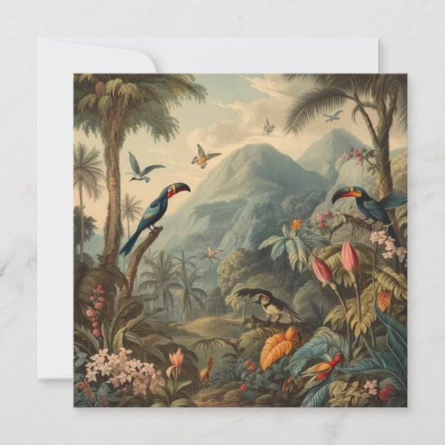 Scène botanique vintage de perroquets et de fleurs (Devant)