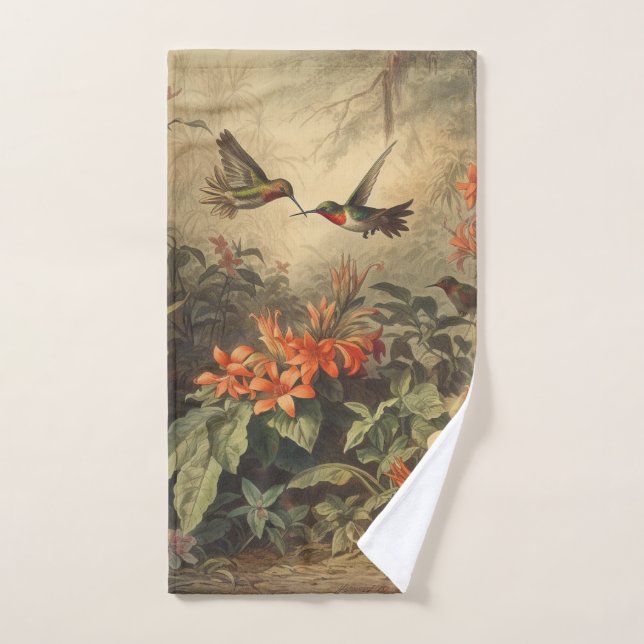 Scène botanique vintage d'hummingbirdet de fleurs (Serviette à main)