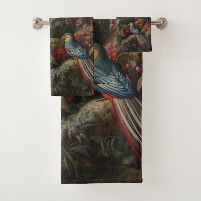 Scène botanique vintage oiseaux fleurs au paradis (En situation)