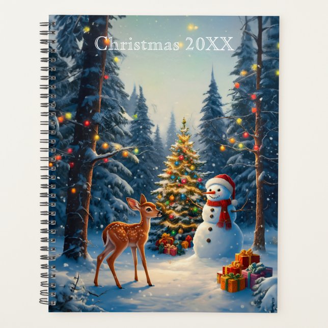 Scene d'arbre de Noël Cute Deer Fawn Snowman (Devant)