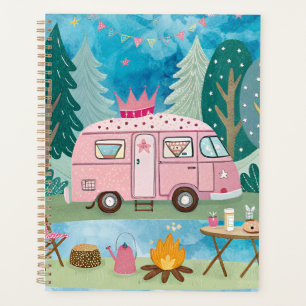 Scène de camping Whimsical Pink Camper Van Camping