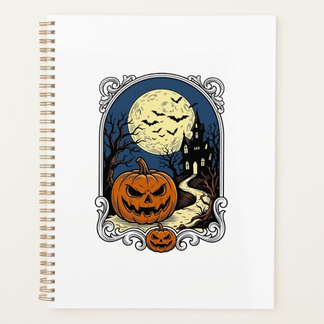 Scène de citrouille hantée Art vectoriel Halloween (Devant)
