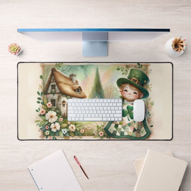 Scène de courtepointe patchwork Cottage Leprechaun (Bureau 1)