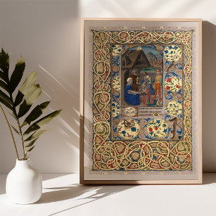 Scène de la Nativité illuminée Poster médiéval de 