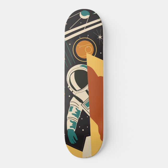 Scène De L'Espace Rétro Avec Skateboard Astronaut (Recto)