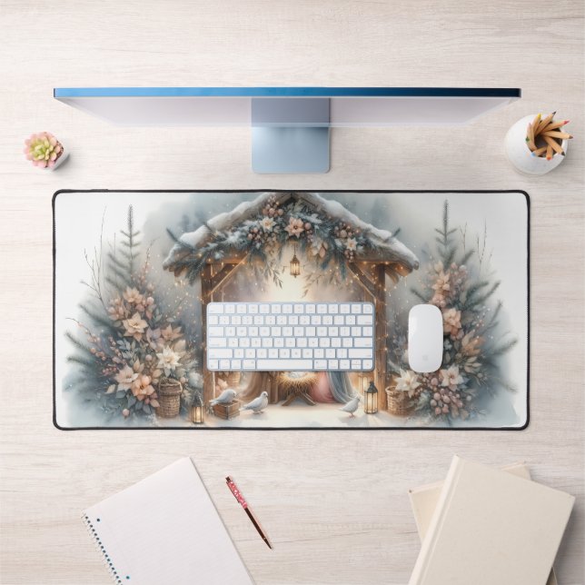 Scène de Nativité Rustique avec Fleurs d'Hiver (Bureau 1)