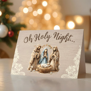 Scène de Nativité Rustique Oh Sainte Nuit Carte de