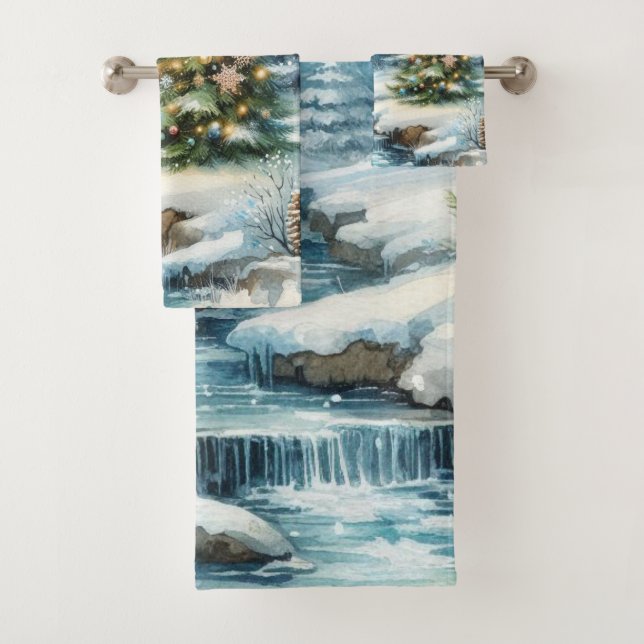 Scène de neige avec sapin de Noël hiver (En situation)