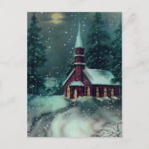 Scène de neige de l'église Carte postale Art Vinta