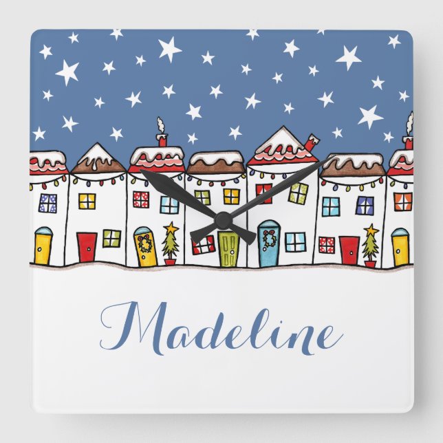 Scène de neige personnalisée Horloge murale (Recto)