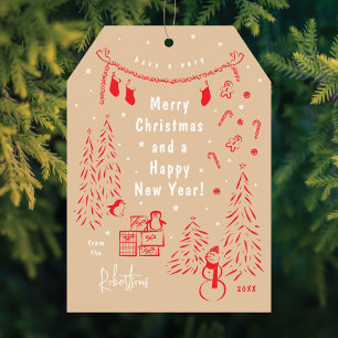 Scène de Noël Doodle Rouge & Beige Carte de Noël