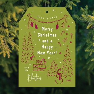 Scène de Noël Doodle Rouge & Carte verte de Noël