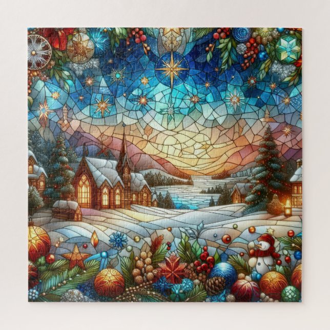 Scène de Noël en verre tendu Puzzle (Vertical)