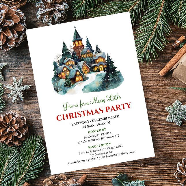 Scène de Noël moderne minimaliste pour invitations (Modern minimalist Christmas scene holiday invitation)