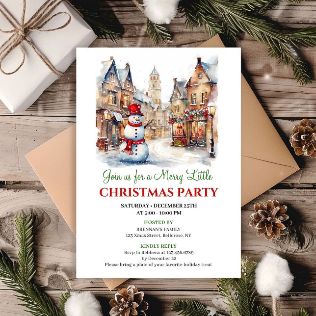 Scène de Noël rouge vert classique carte de fête (Classic red green Christmas scene party card)