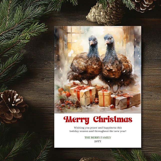 Scène de Noël rustique élégante avec animal carte  (Elegant rustic Christmas scene animal greeting card)