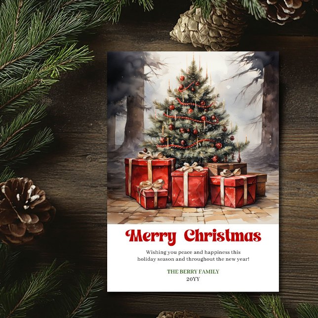 Scène de Noël rustique élégante carte de vœux clas (Stylish rustic Christmas scene classic greeting card)