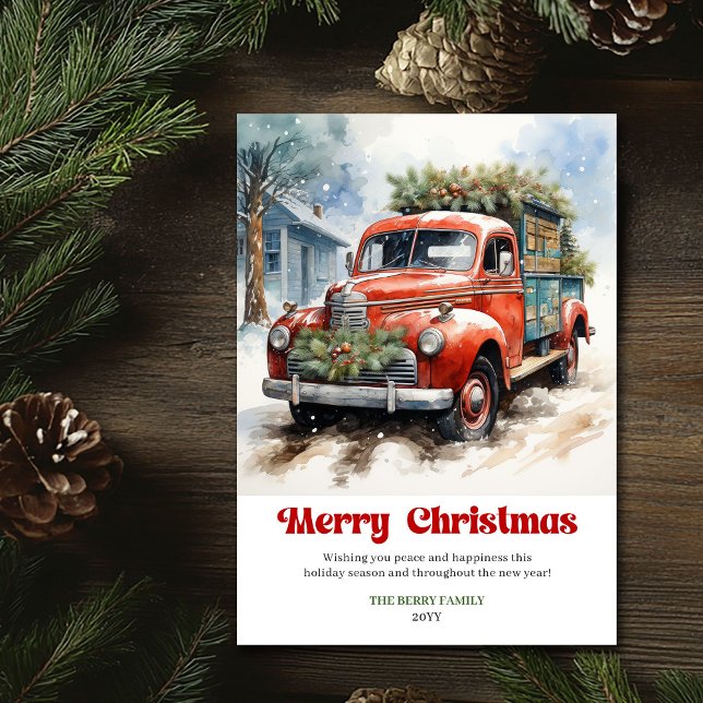 Scène de Noël rustique élégante voiture de vacance (Elegant rustic Christmas scene vintage holiday car card)