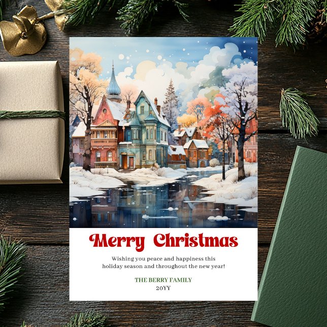 Scène de Noël rustique moderne carte festive de va (Modern rustic Christmas scene festive holiday card)