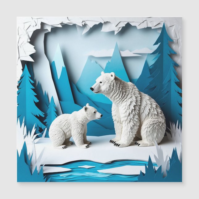 Scène de papercraft d'ours polaires dans une forêt (Devant)