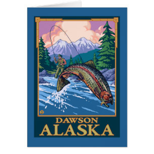 Scène de pêche de mouche - Dawson, Alaska