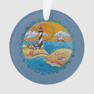 Scène de plage de phare fantaisiste, art folkloriq