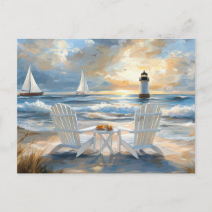 Scène de plage estivale carte postale d'art côtier