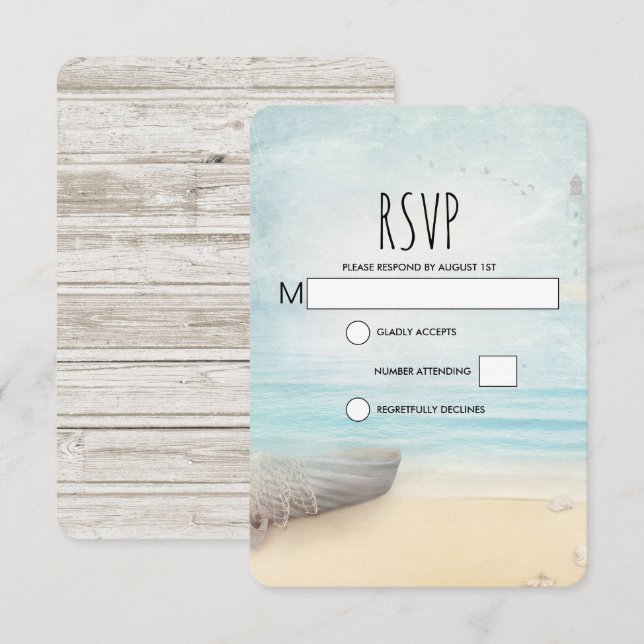 Scène de plage rustique avec carte RSVP de mariage (Devant / Derrière)