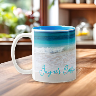 Scène de plage tropicale Mug de café personnalisé