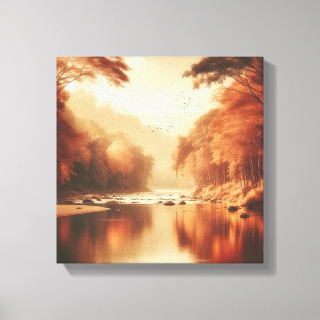 Scène de rivière Sérénité Dorée – Toile d'art vint (Recto)