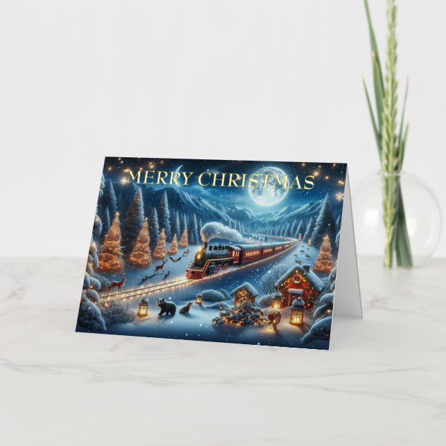 Scène de train de vacances d'hiver enneigée magiqu (Recto)