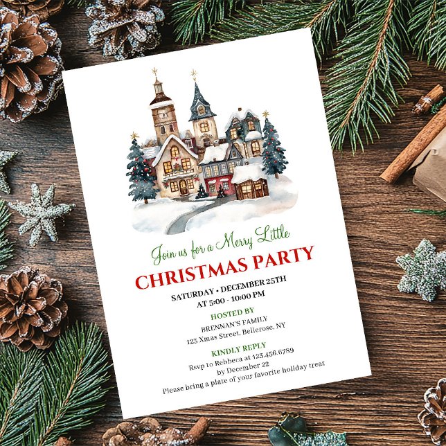 Scène de vacances artistique élégante Invitations  (Elegant artistic holiday scene Christmas invitation)
