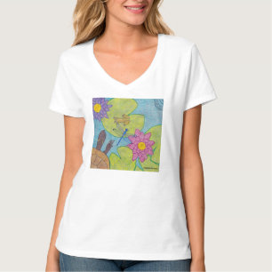 Scène d'étang (blanc) - T-Shirt à col en V pour fe