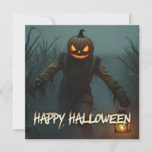 Scène d'Halloween avec une tête de citrouille effr