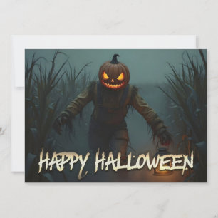 Scène d'Halloween avec une tête de citrouille effr