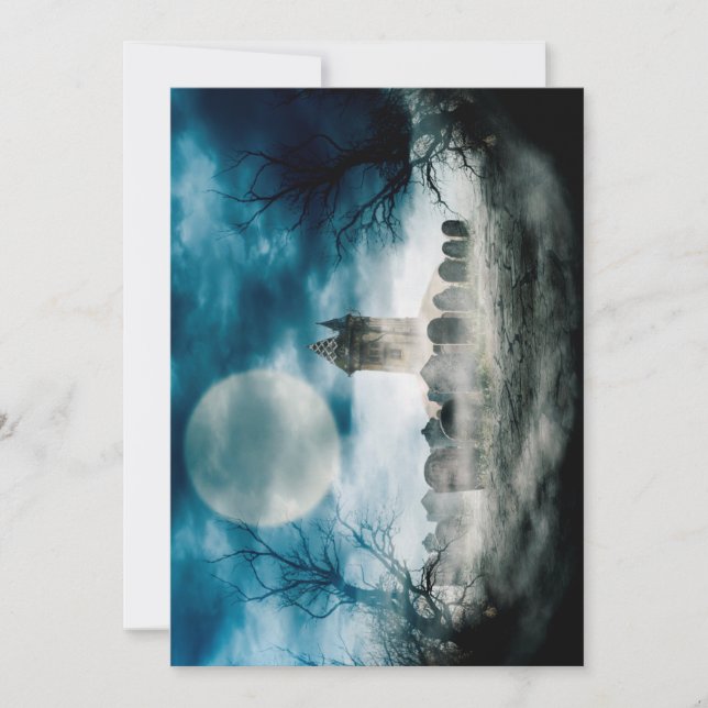 Scène d'Halloween. Maison fantôme hantée sur un ci (Devant)