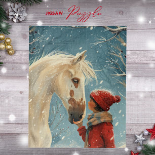Scène d'hiver Beau cheval et Puzzle de fille