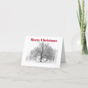 Scène d'hiver Carte de Noël Bow blanc (plié)