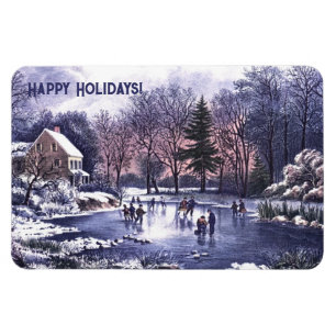 Scène D'Hiver vintage. Magnet cadeau de Noël