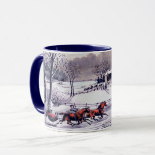 Scène D'Hiver vintage. Mug cadeau de Noël