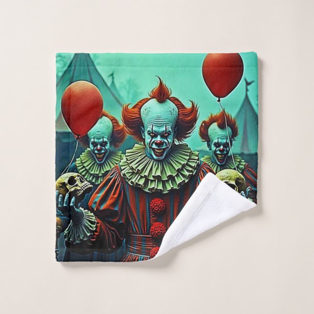 Scène d'horreur de clown déplaisant (Gant de toilette)