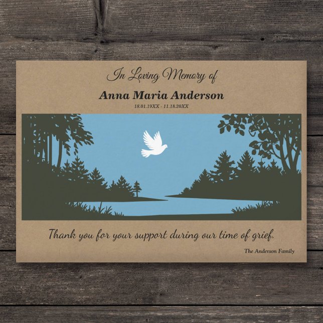 Scène Dove & Nature Carte de remerciements funérai (Dove & Nature Scene Rustic Funeral Thank You Card)