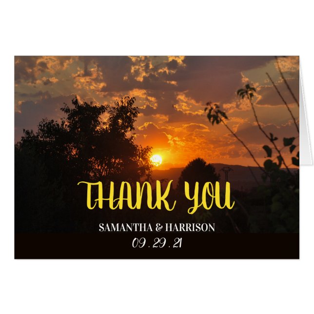 Scène du coucher du soleil, Merci Mariage rustique (Devant Horizontal)
