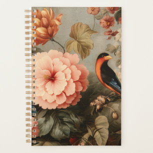 Scène florale et aviaire vintage vibrante