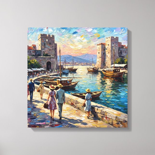 Scène Historique du Port de Split sur Toile Tendue (Recto)